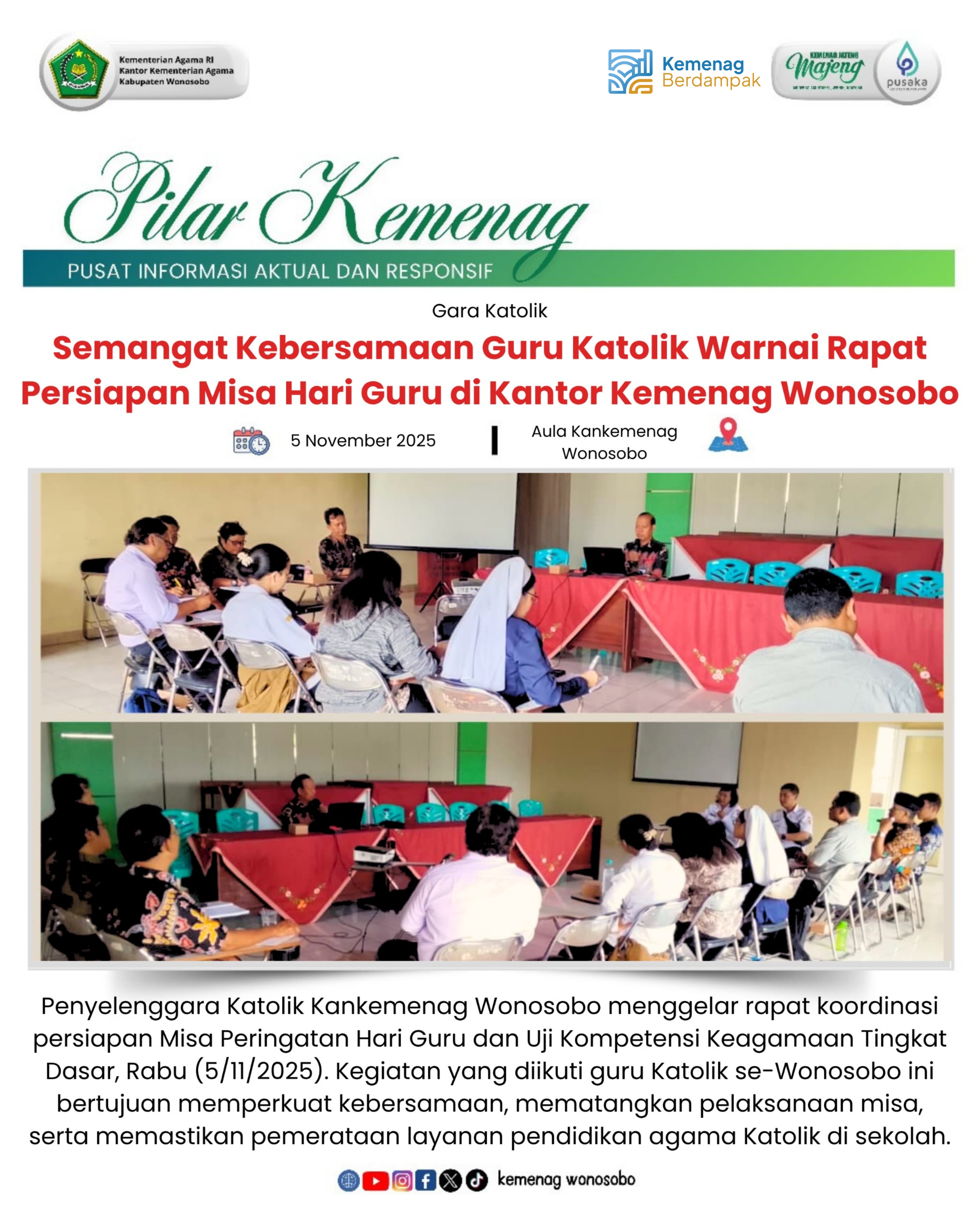 Semangat Kebersamaan Guru Katolik Warnai Rapat Persiapan Misa Hari Guru di Kantor Kemenag Wonosobo