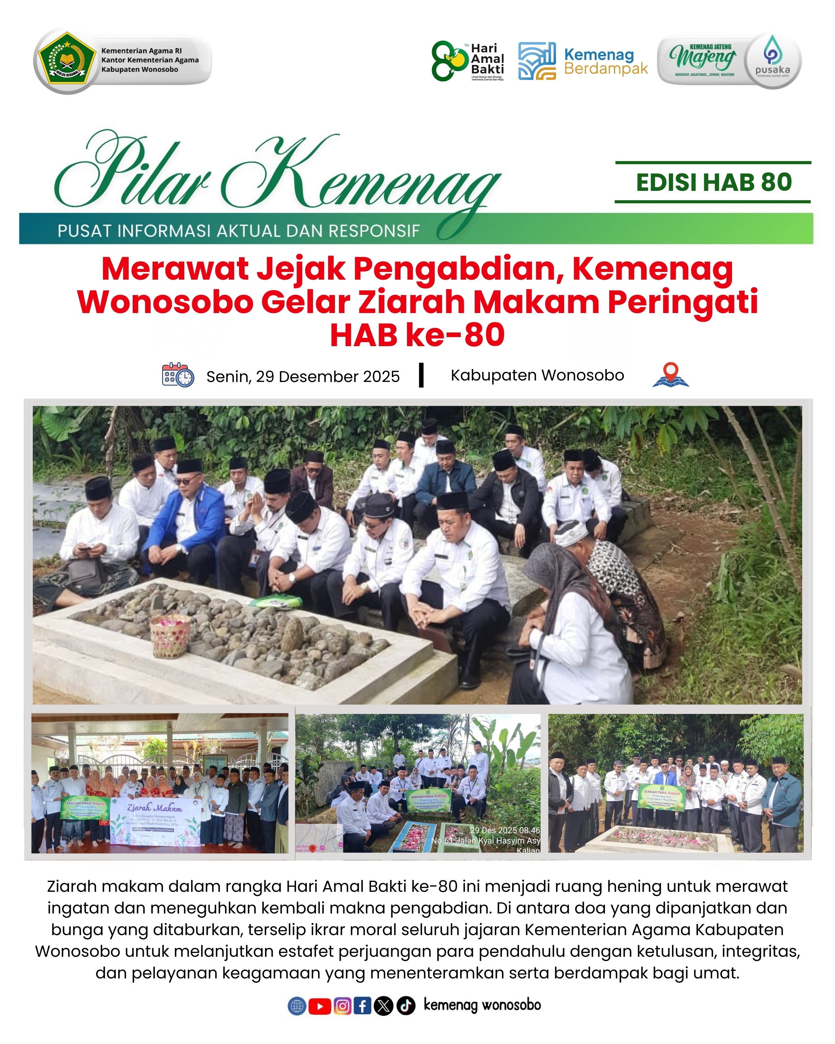 Merawat Jejak Pengabdian, Kemenag Wonosobo Gelar Ziarah Makam Peringati HAB ke-80