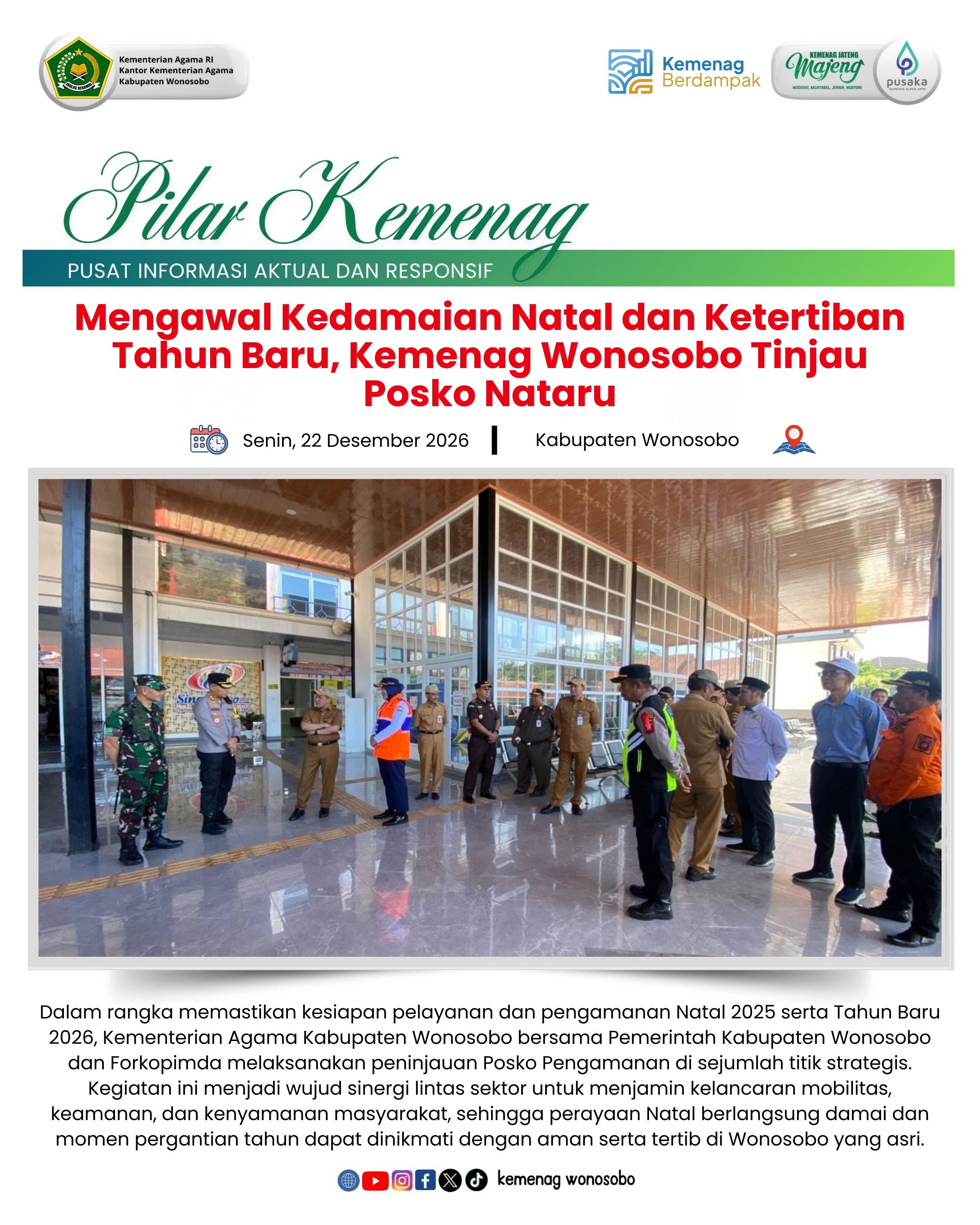 Mengawal Kedamaian Natal dan Ketertiban Tahun Baru, Kemenag Wonosobo Tinjau Posko Nataru