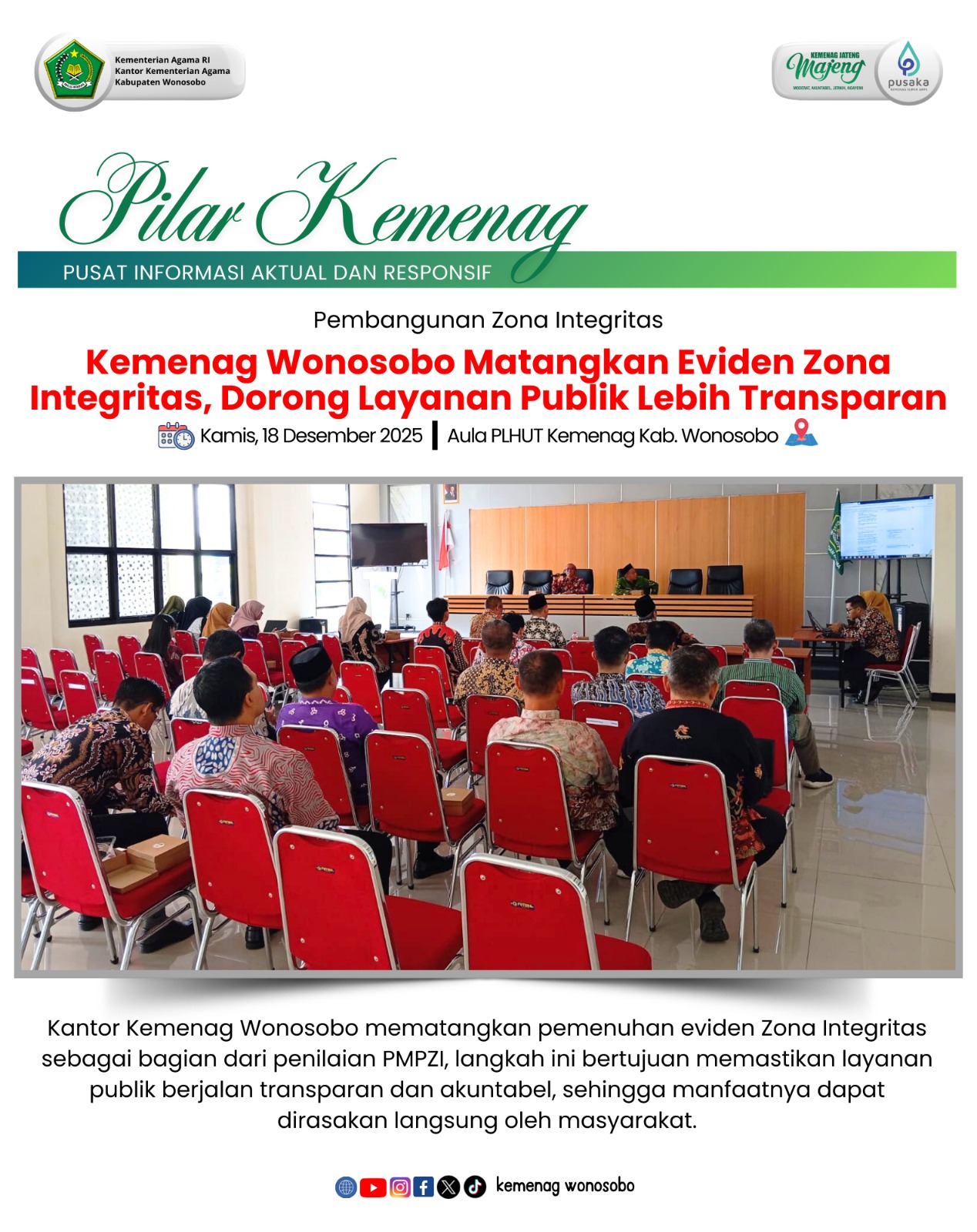 Kemenag Wonosobo Matangkan Eviden Zona Integritas, Dorong Layanan Publik Lebih Transparan