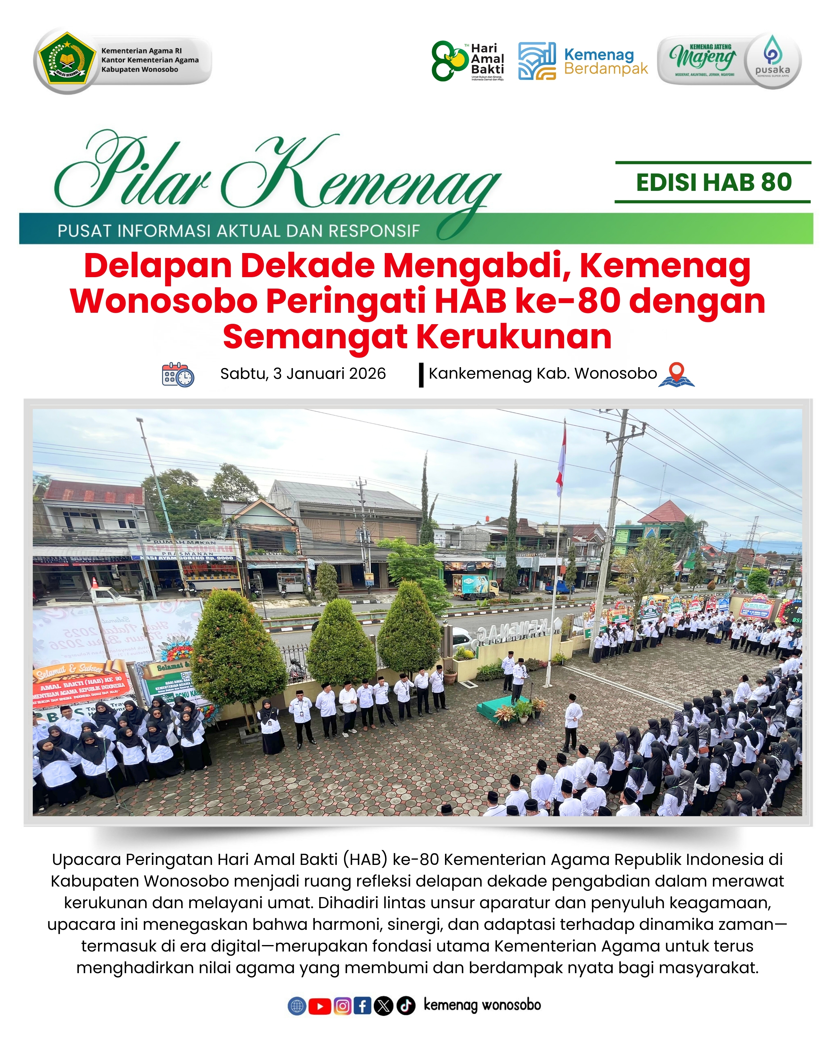 Delapan Dekade Mengabdi, Kemenag Wonosobo Peringati HAB ke-80 dengan Semangat Kerukunan