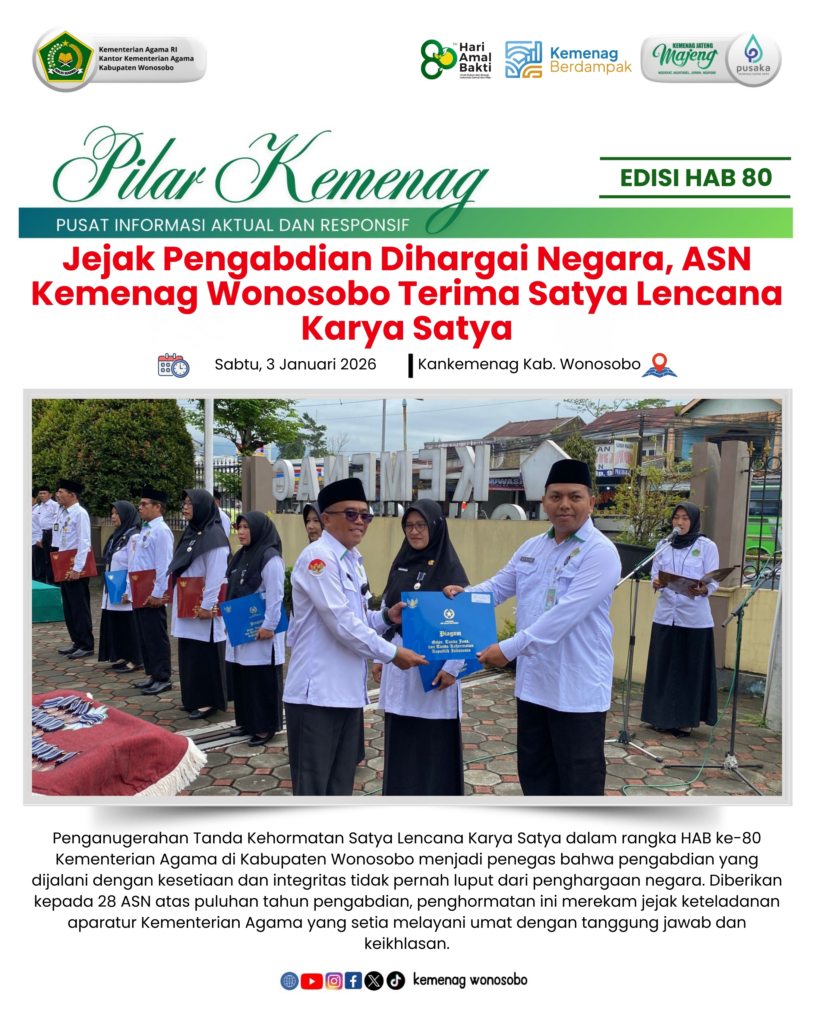 Jejak Pengabdian Dihargai Negara, ASN Kemenag Wonosobo Terima Satya Lencana Karya Satya