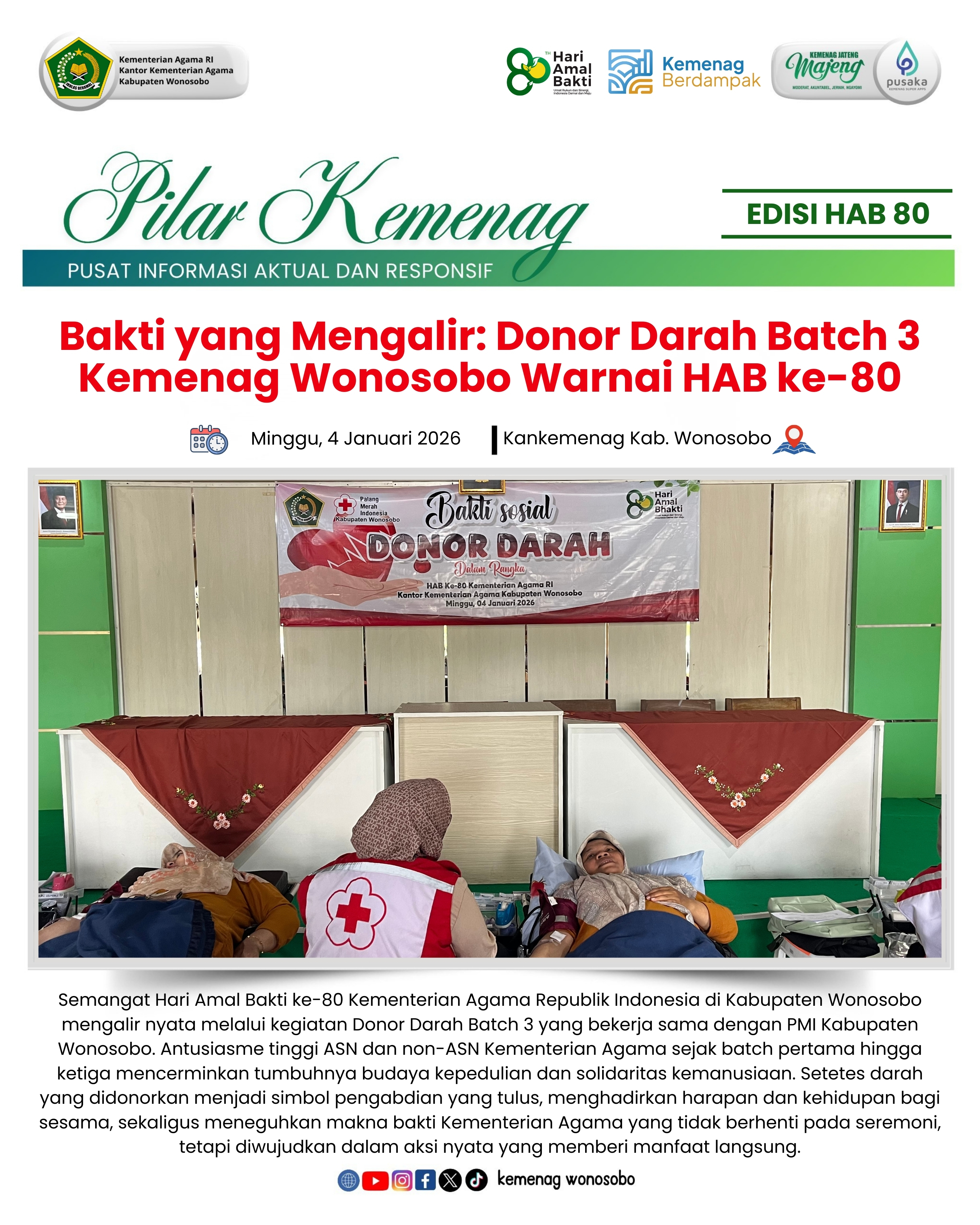 Bakti yang Mengalir: Donor Darah Batch 3 Kemenag Wonosobo Warnai HAB ke-80
