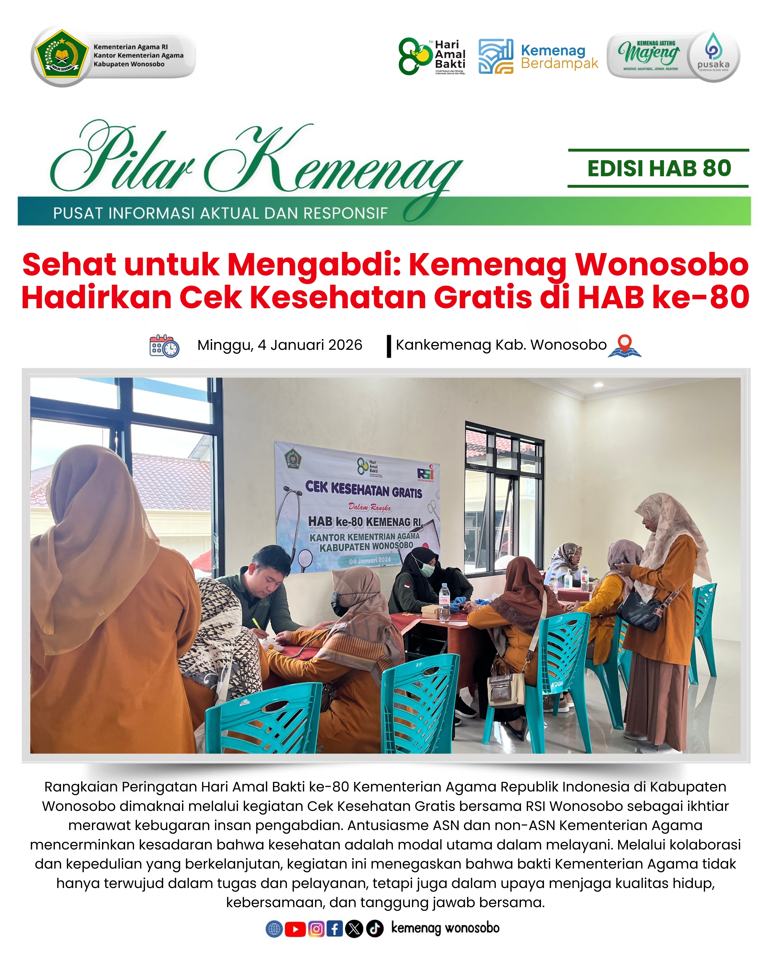 Sehat untuk Mengabdi: Kemenag Wonosobo Hadirkan Cek Kesehatan Gratis di HAB ke-80