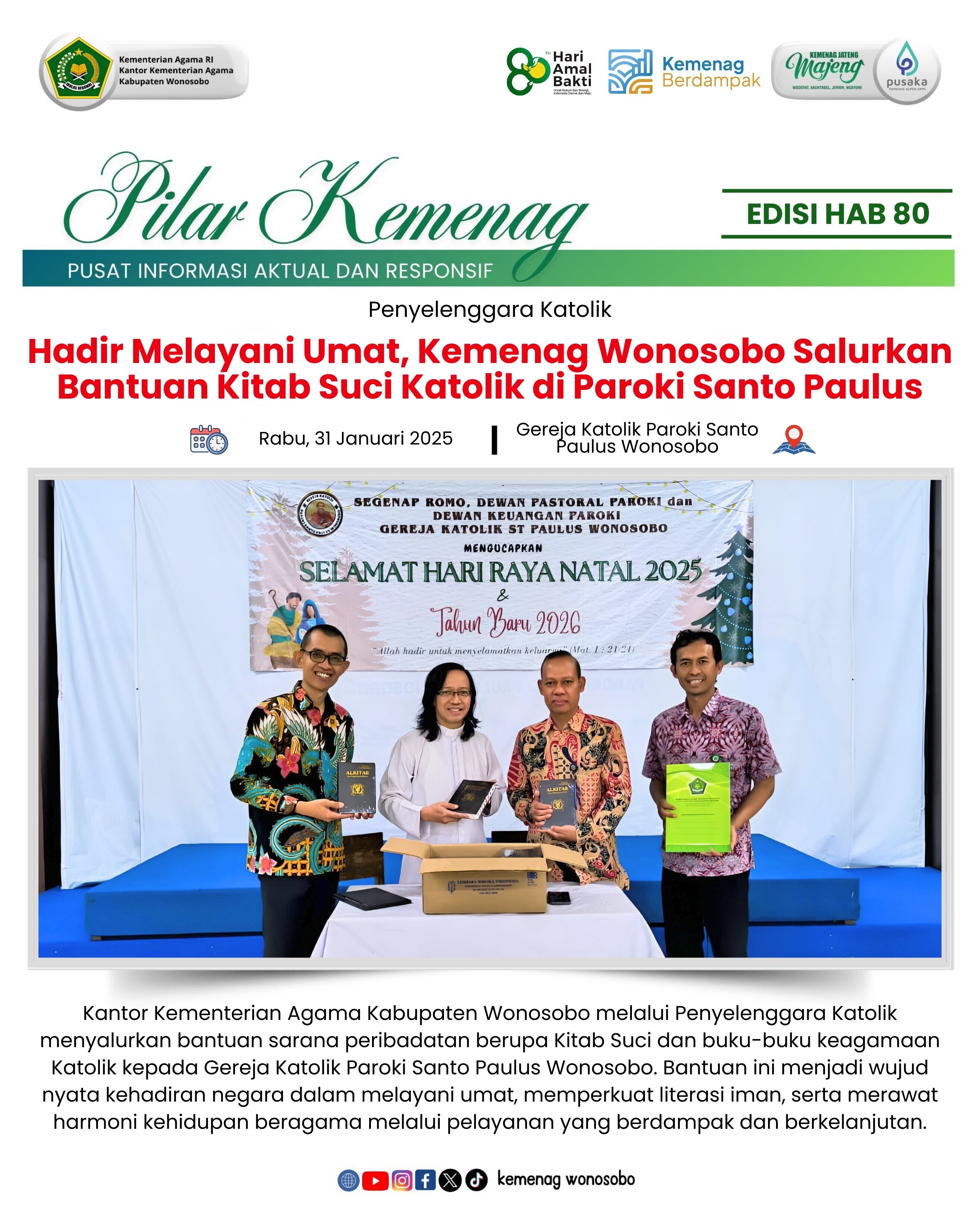 Hadir Melayani Umat, Kemenag Wonosobo Salurkan Bantuan Kitab Suci Katolik di Paroki Santo Paulus