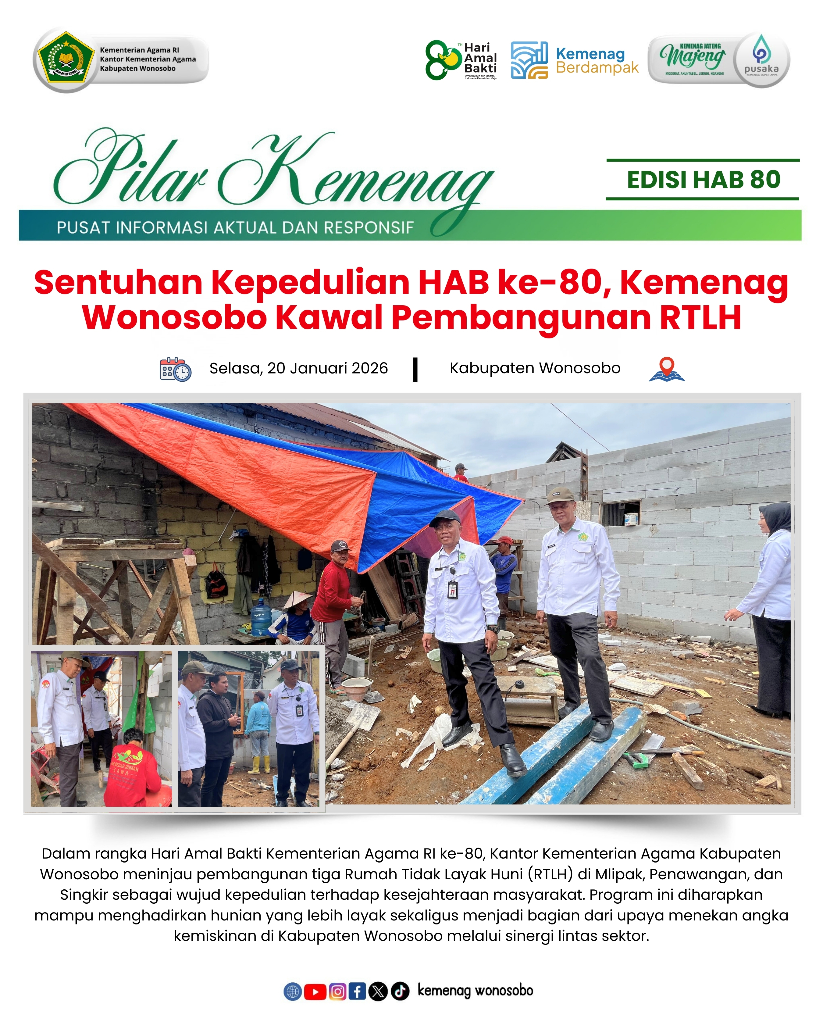 Sentuhan Kepedulian HAB ke-80, Kemenag Wonosobo Kawal Pembangunan RTLH