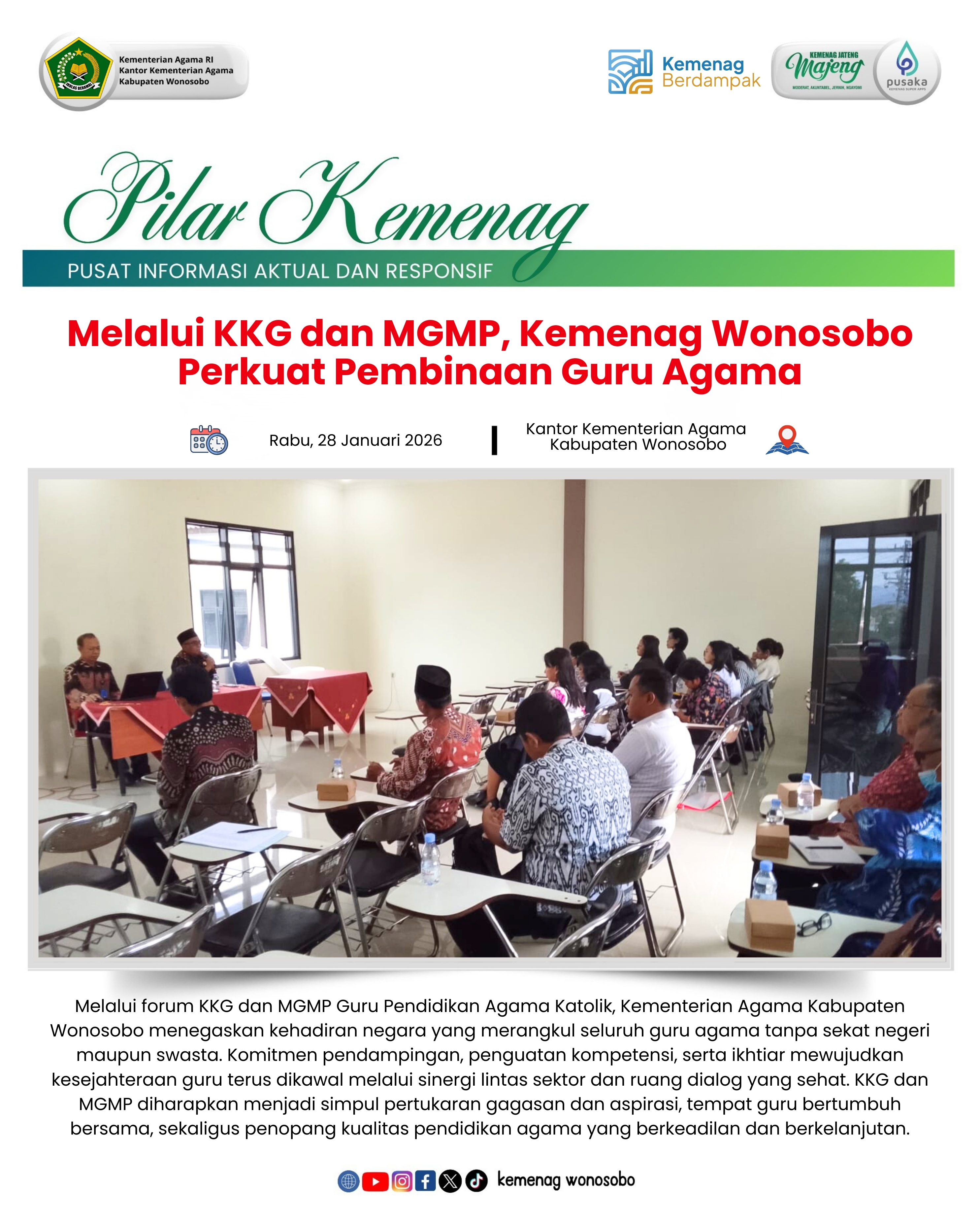 Melalui KKG dan MGMP, Kemenag Wonosobo Perkuat Pembinaan Guru Agama