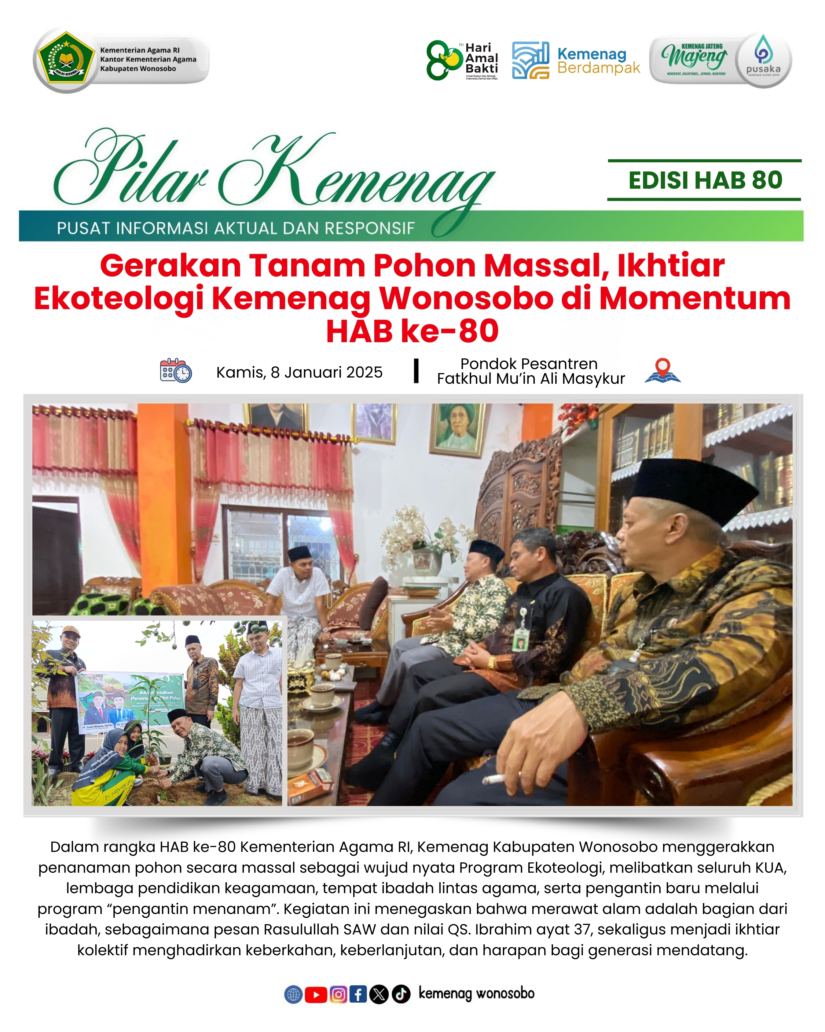 Gerakan Tanam Pohon Massal, Ikhtiar Ekoteologi Kemenag Wonosobo di Momentum HAB ke-80