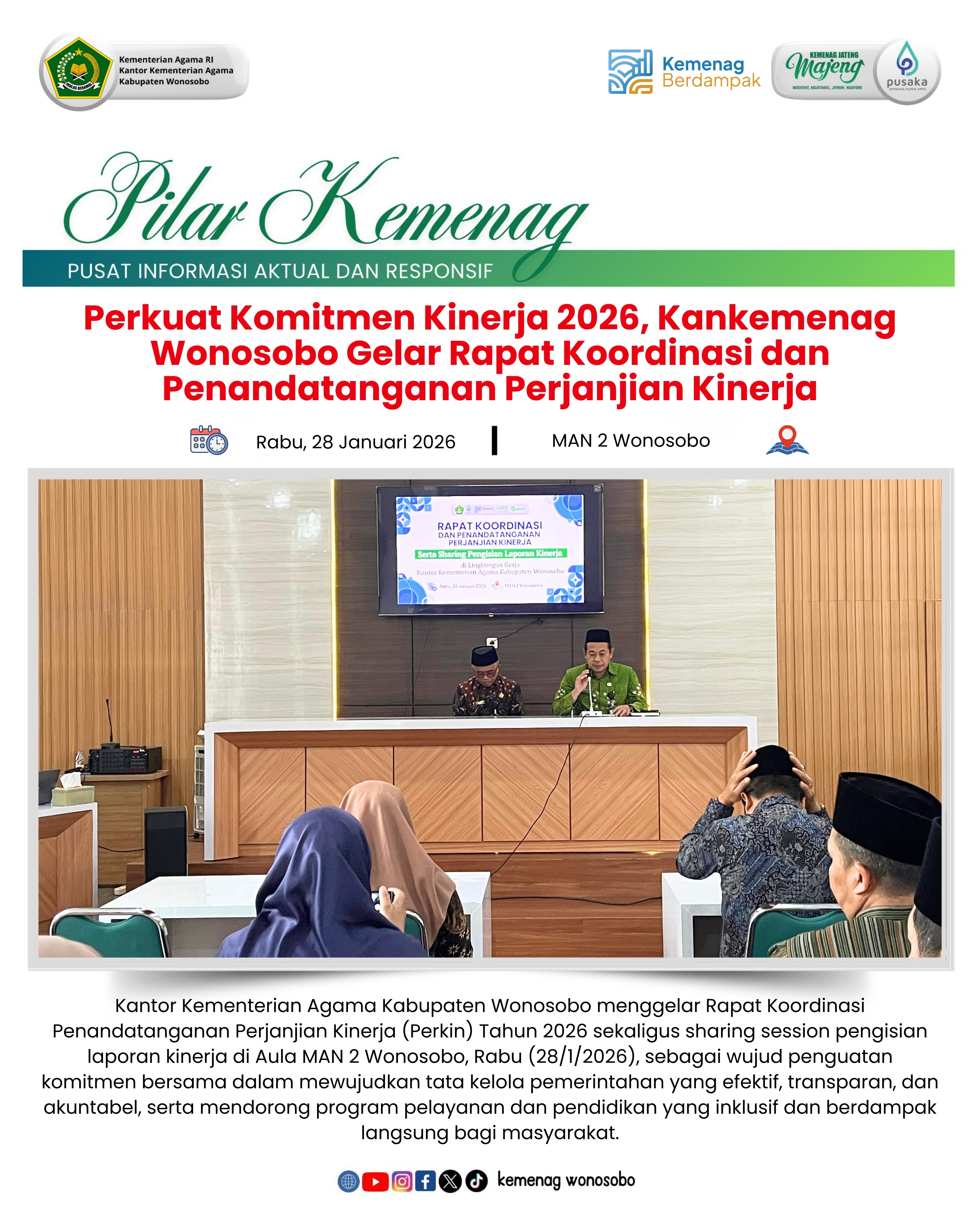 Perkuat Komitmen Kinerja 2026, Kankemenag Wonosobo Gelar Rapat Koordinasi dan Penandatanganan Perjanjian Kinerja