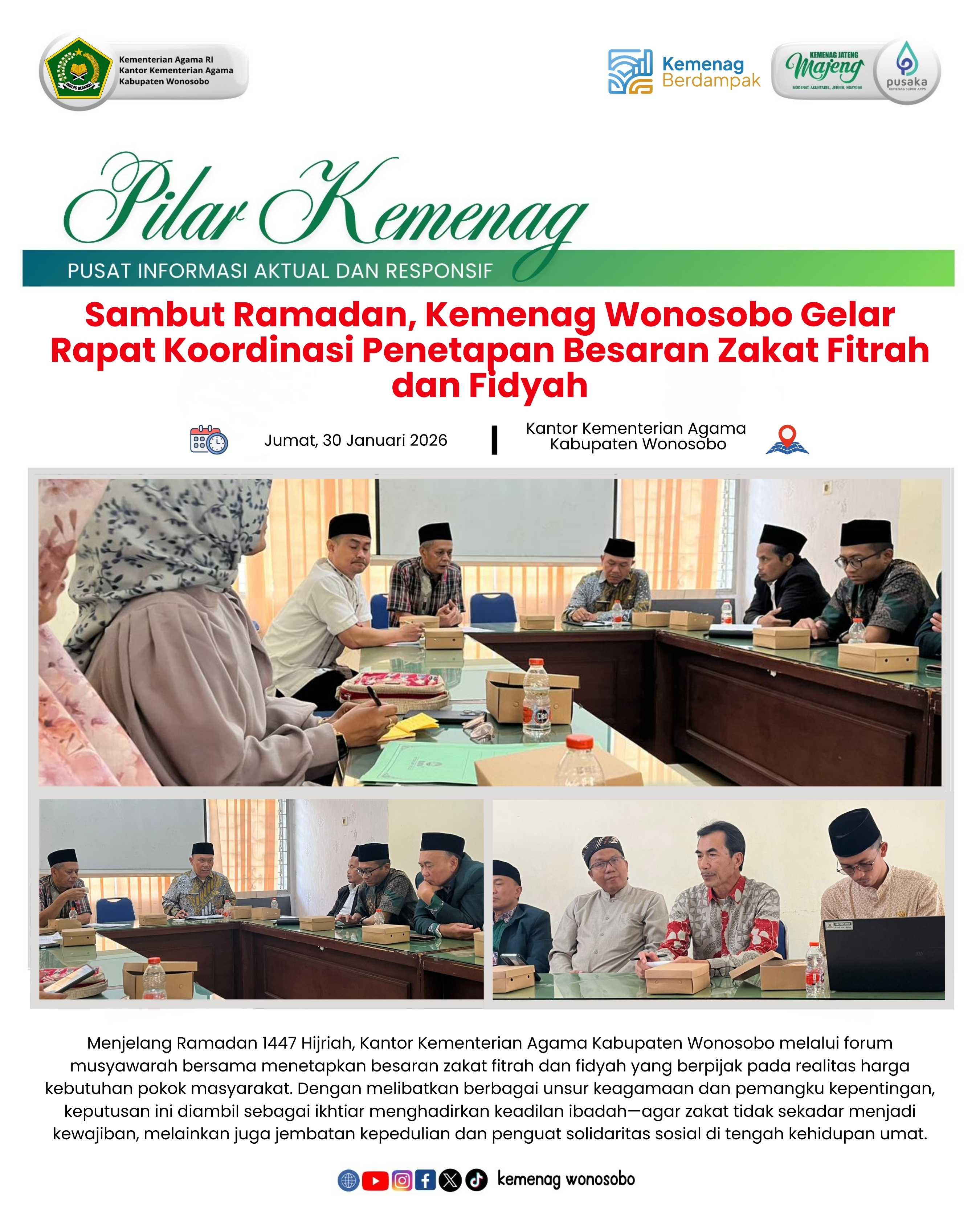 Sambut Ramadan, Kemenag Wonosobo Gelar Rapat Koordinasi Penetapan Besaran Zakat Fitrah dan Fidyah