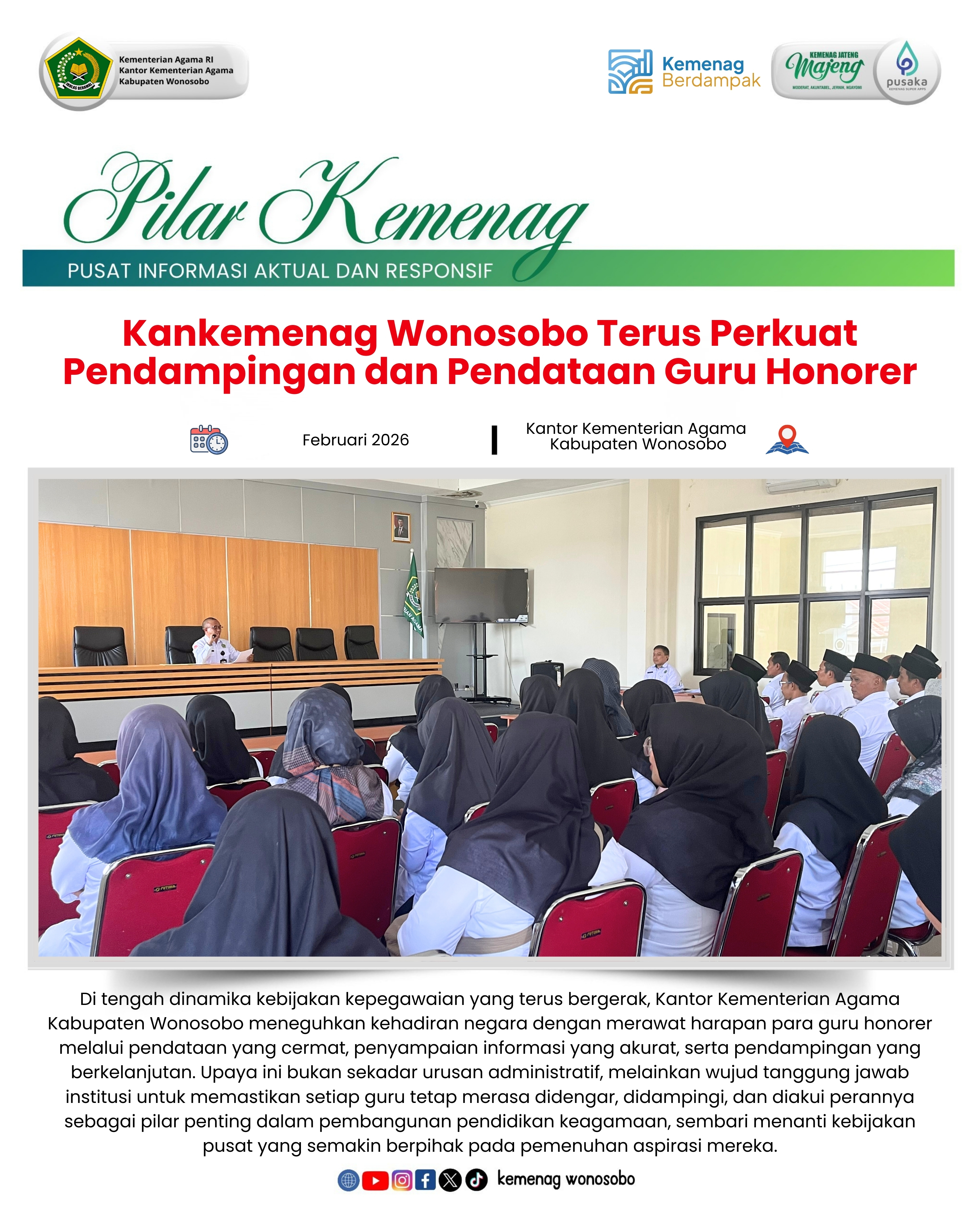 Kankemenag Wonosobo Terus Perkuat Pendampingan dan Pendataan Guru Honorer