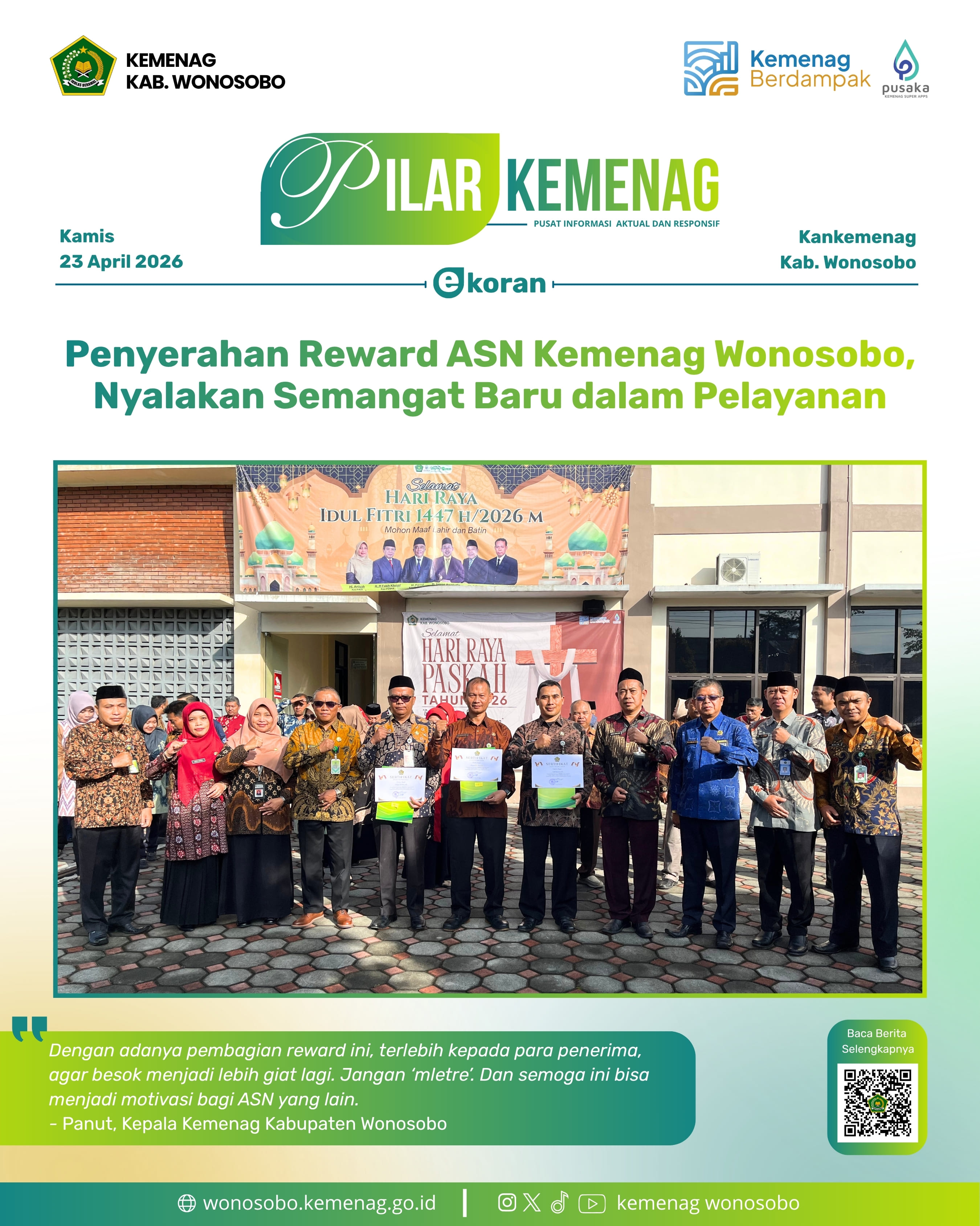 Penyerahan Reward ASN Kemenag Wonosobo, Nyalakan Semangat Baru dalam Pelayanan